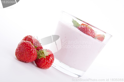 Image of fresh deliscious strwaberry yoghurt shake cream isolated