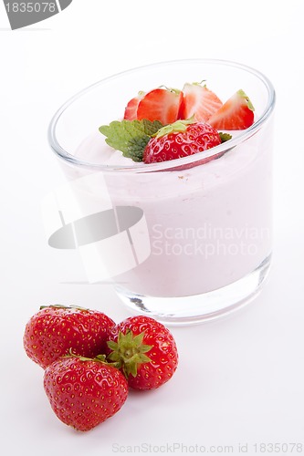 Image of fresh deliscious strwaberry yoghurt shake cream isolated