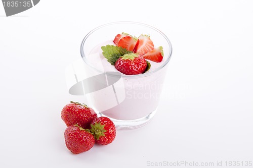 Image of fresh deliscious strwaberry yoghurt shake cream isolated