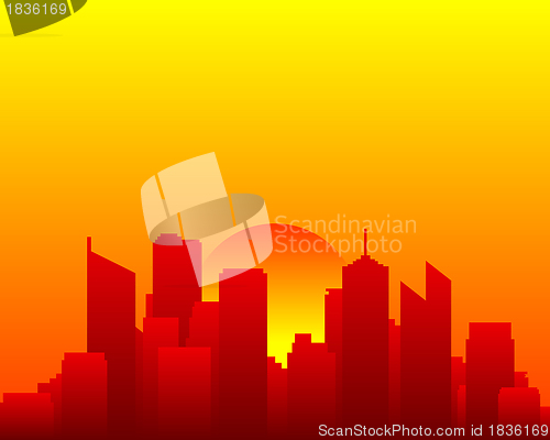 Image of City skyline and sun