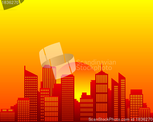 Image of City skyline and sun