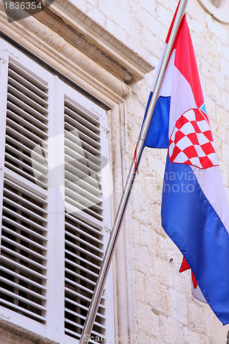 Image of National flag of Croatia on the wall in Dubrovnik