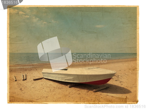 Image of Old photo of Sea boat at beach 