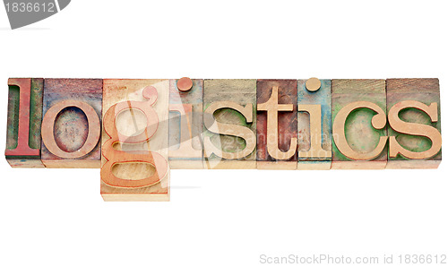 Image of logistics word in wood type