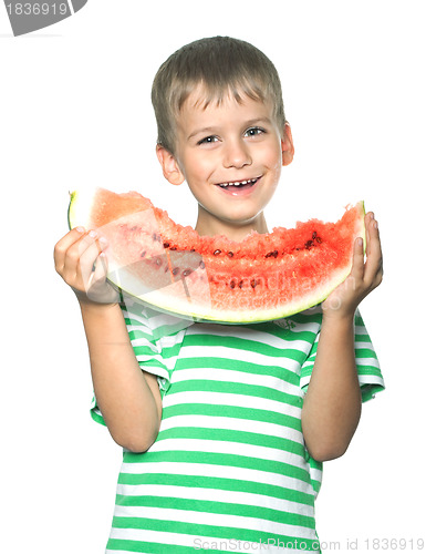 Image of Boy holding a watermelon