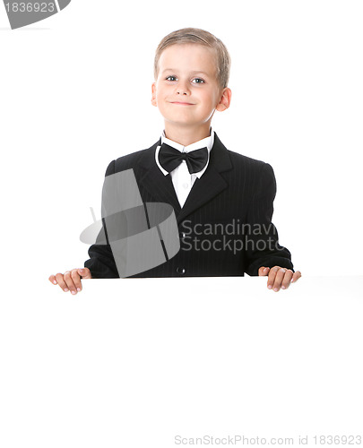 Image of Boy holding a banner