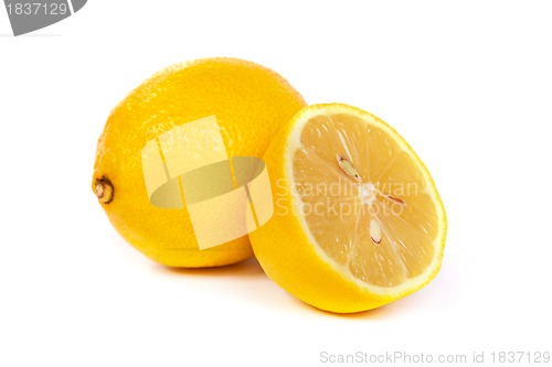 Image of Fresh lemons on white background