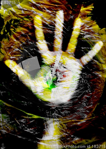 Image of hand in plastic bag