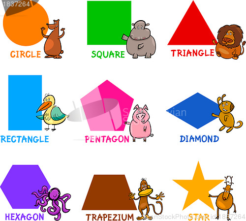 Image of Basic Geometric Shapes with Cartoon Animals