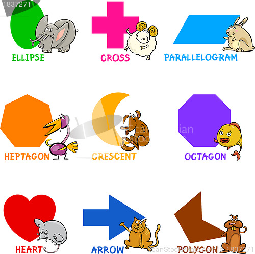 Image of Basic Geometric Shapes with Cartoon Animals