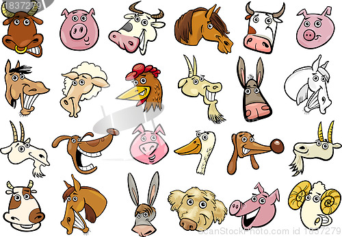 Image of Cartoon farm animals heads huge set