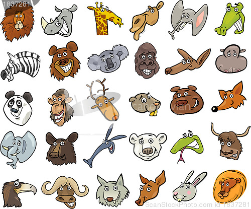 Image of Cartoon wild animals heads huge set