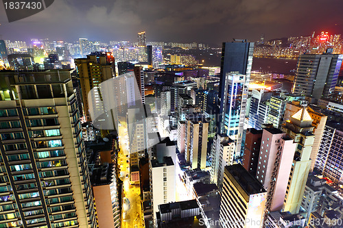 Image of downtown in Hong Kong view from high at night