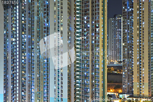 Image of apartment building at night