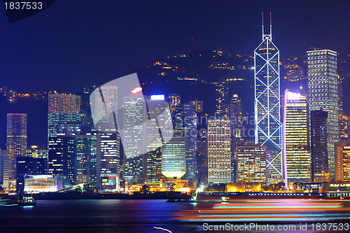 Image of office buildings in Hong Kong at night