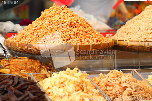 Image of dried shrimps in chinese market