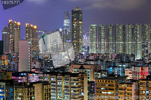 Image of Hong Kong with crowded buildings at night