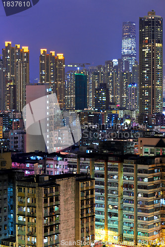 Image of Hong Kong with crowded buildings at night