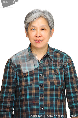 Image of mature asian woman over white background