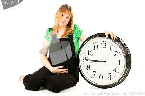 Image of pregnant woman with a clock 