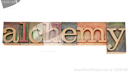 Image of alchemy word in wood type