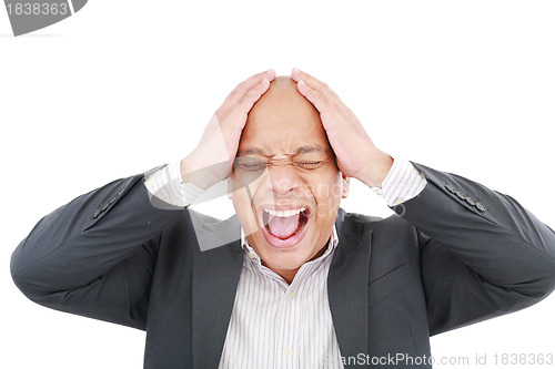 Image of African American businessman screaming. 