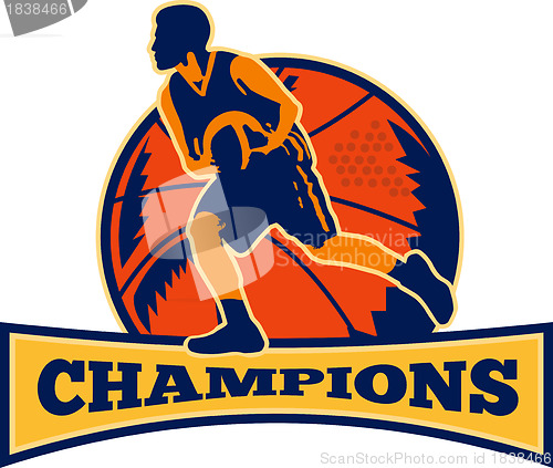 Image of Basketball Player Dribbling Ball Champions Retro
