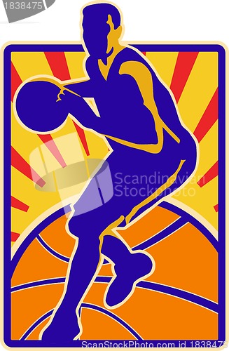 Image of Basketball Player Dribbling Ball Retro