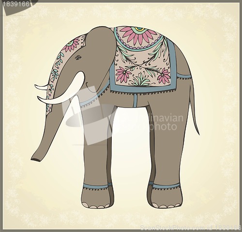 Image of Greeting card with the Indian elephant.Illustration Indian elephant. Animal - elephant, vector.