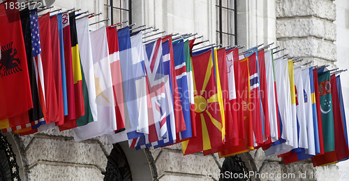 Image of International flags at the Hofburg in Vienna