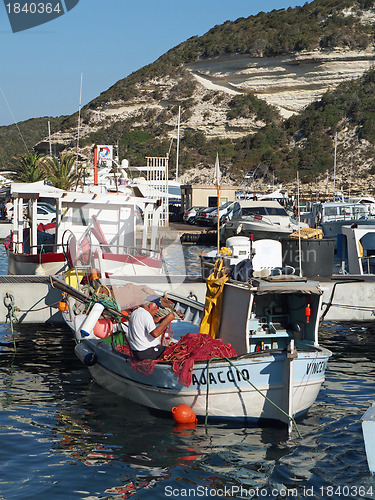Image of Bonifacio harbor, august 2012, fishing boat