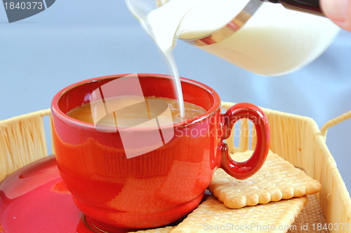 Image of putting milk into the coffee