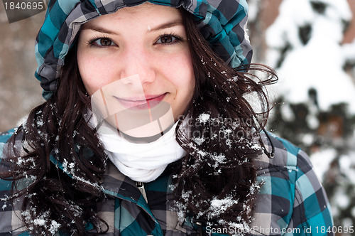 Image of Closeup photo of a young adult at winter