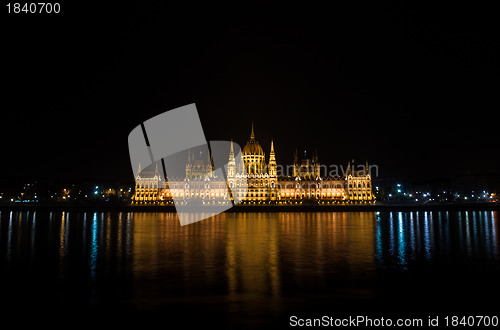 Image of Night detail of the Parliament building in Budapest, Hungary