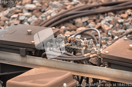 Image of Closeup photo of a railway part