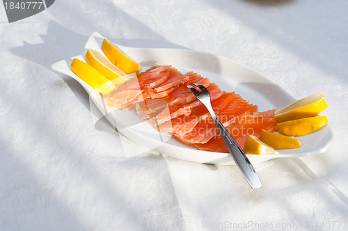 Image of Raw salmon at the table