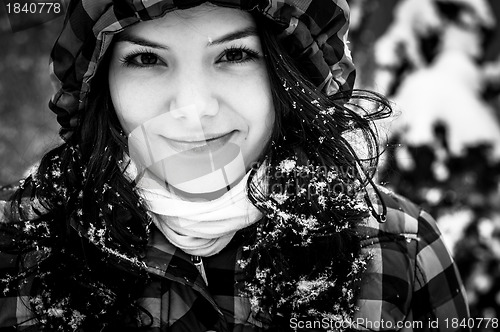 Image of Closeup photo of a young adult at winter