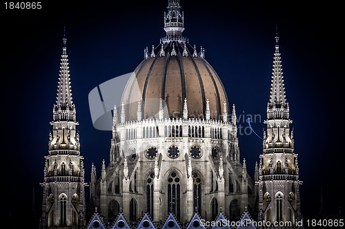 Image of Night detail of the Parliament building in Budapest, Hungary