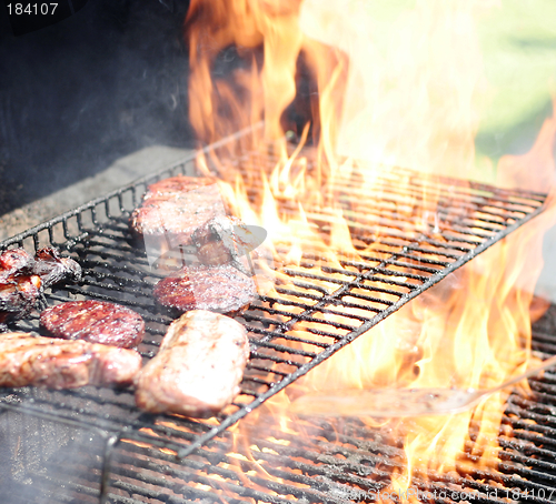 Image of burning meat on grill