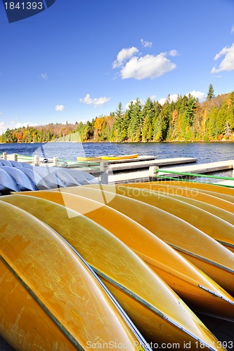 Image of Canoe rental on autumn lake