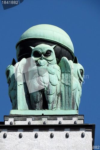 Image of Owl, detail from Croatian national state archives building in Zagreb, Croatia