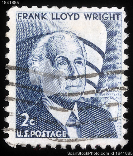 Image of Stamp printed in the United States of America shows Frank Lloyd Wright