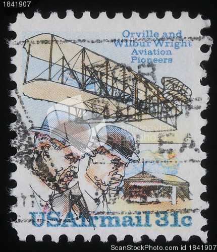 Image of Stamp printed in USA issued for the 75th Anniversary of First Powered Flight
