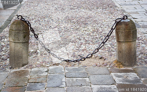 Image of stone columns with a chain