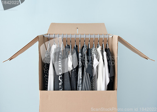 Image of Clothes in a wardrobe box for easy moving