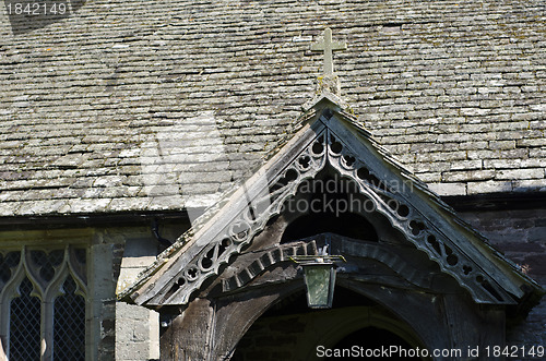 Image of The wooden entrance porch to an old 14th Century church