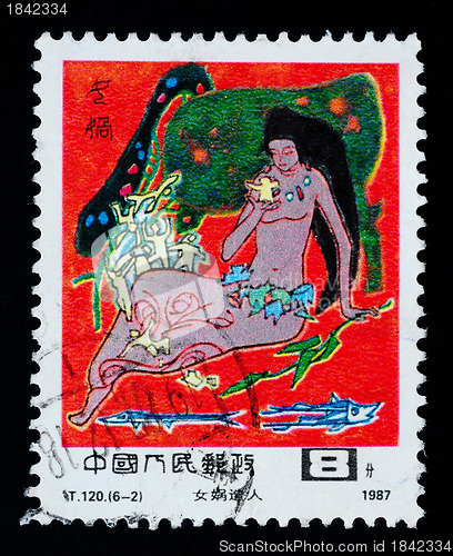 Image of A Stamp shows a fairy story of the Sky-patching Goddess