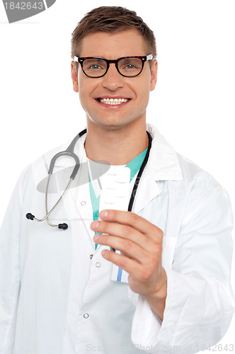 Image of Portrait of a young doctor with medicines
