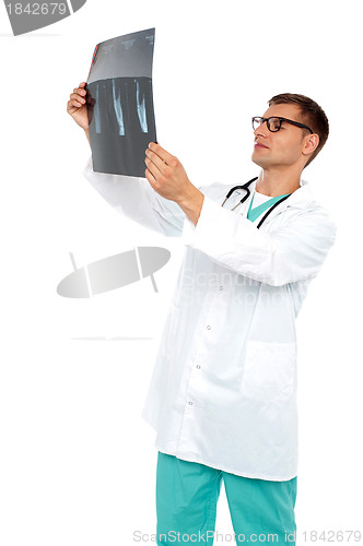 Image of Portrait of male surgeon holding x-ray