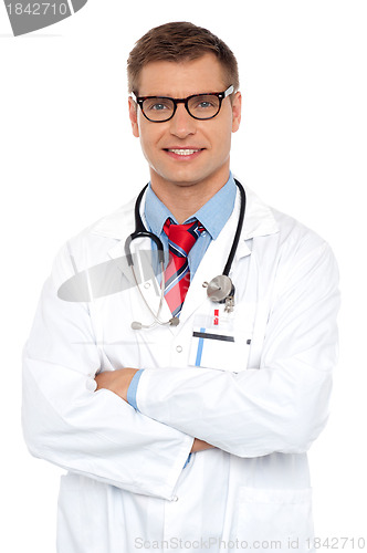 Image of Attractive portrait of confident male doctor
